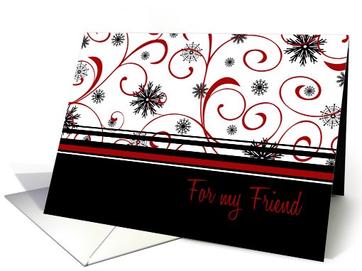 Christmas for Friend Card - Black Red White Swirls & Snow card