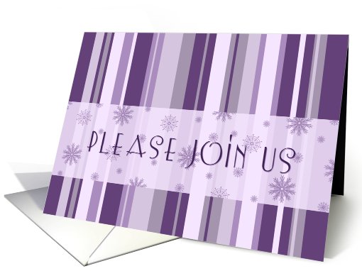 Christmas Party Invitation Card - Purple Stripes and Snowflakes card