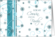Christmas for Cousin and his Family Card - White Turquoise Snowflakes card