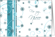 Christmas for Niece Card- White Turquoise Snowflakes card