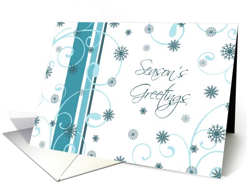 Season's Greetings Christmas Card - White Turquoise Snowflakes card