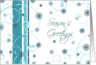 Season’s Greetings Christmas Card - White Turquoise Snowflakes card