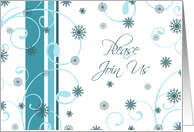 Business Christmas Party Invitation Card - White Turquoise Snowflakes card