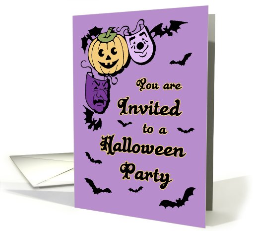 Halloween Office Party Invitation Card - Purple Masks and Pumpkin card