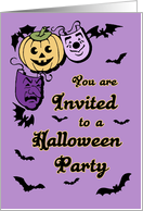 Halloween Office Party Invitation Card - Purple Masks and Pumpkin card