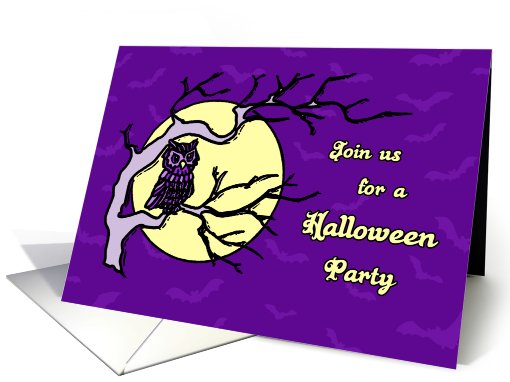 Halloween Party Invitation Card - Purple Owl and Moon card (683695)