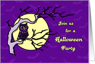 Halloween Block Party Invitation Card - Purple Owl and Moon card