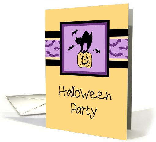 Halloween Office Party Invitation Card - Orange & Black Cat card