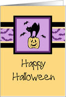 Happy Halloween Card - Orange, Purple & Black Cat card