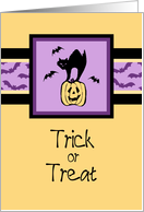 Happy Halloween Trick or Treat Card - Orange, Purple & Black Cat card