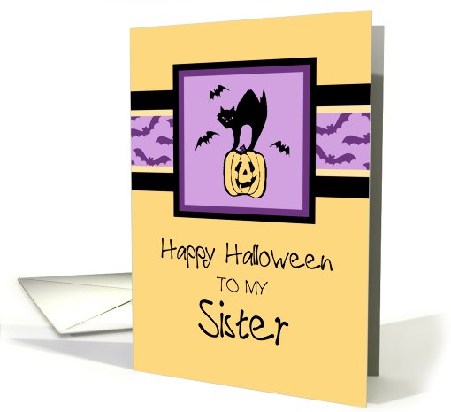 Happy Halloween for Sister Card - Orange, Purple & Black Cat card