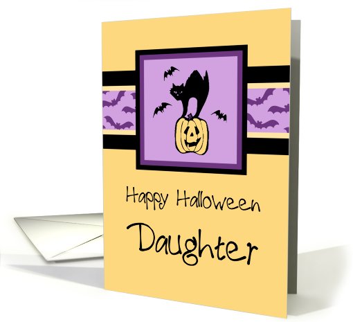 Happy Halloween for Daughter Card - Orange, Purple & Black Cat card