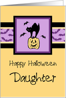 Happy Halloween for Daughter Card - Orange, Purple & Black Cat card