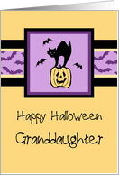 Happy Halloween for Granddaughter Card - Orange, Purple & Black Cat card