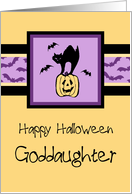 Happy Halloween for Goddaughter Card - Orange, Purple & Black Cat card