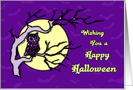 Happy Halloween Card - Purple Owl and Full Moon card