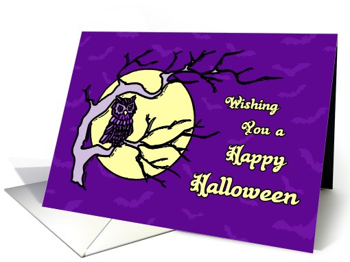 Happy Halloween for Co-worker Card - Purple Owl and Full Moon card