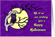 Happy Halloween from All of Us Card - Purple Owl and Full Moon card