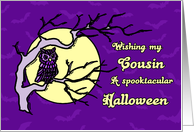 Happy Halloween for Cousin Card - Purple Owl and Full Moon card