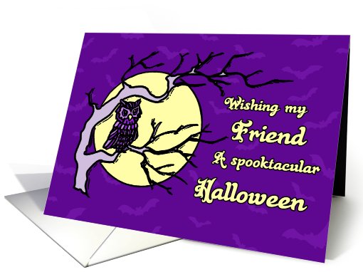 Happy Halloween for Friend Card - Purple Owl and Full Moon card