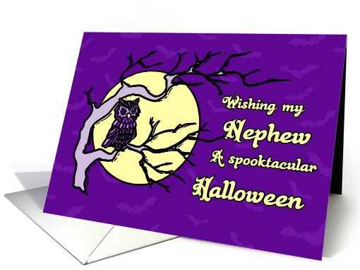 Happy Halloween for Nephew Card - Purple Owl and Full Moon card
