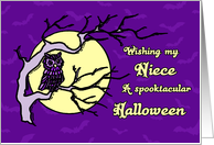 Happy Halloween for Niece Card - Purple Owl and Full Moon card