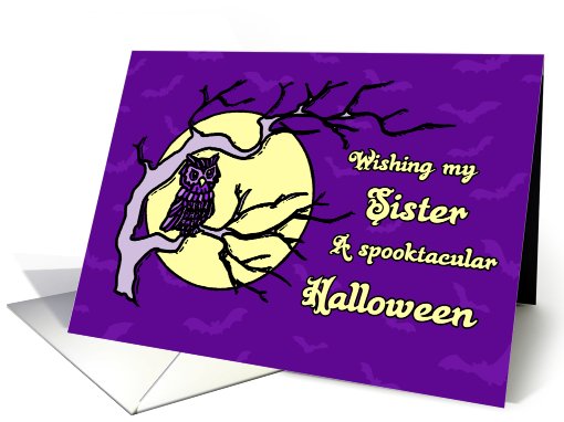 Happy Halloween for Sister Card - Purple Owl and Full Moon card