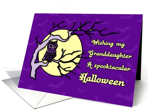 Happy Halloween for Granddaughter Card - Purple Owl and Full Moon card