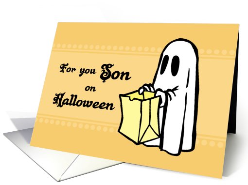 Happy Halloween for Son - Orange Ghost card (685434)