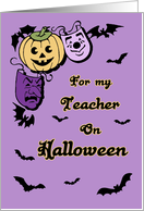 Happy Halloween for Teacher - Purple Masks & Bats card