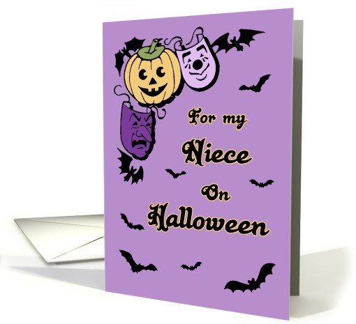 Happy Halloween for Niece - Purple Masks & Bats card (685511)