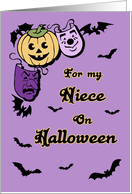 Happy Halloween for Niece - Purple Masks & Bats card