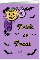 Trick or Treat Halloween - Purple Masks & Bats card