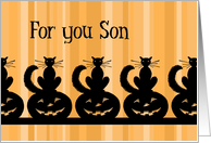 Happy Halloween for Son Card - Orange Stripes & Black Cats card