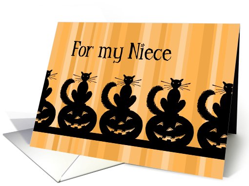 Happy Halloween for Niece Card - Orange Stripes & Black Cats card
