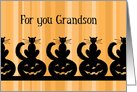Happy Halloween for Grandson Card - Orange Stripes & Black Cats card