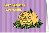 Happy Halloween for Granddaughter Card - Purple Stripes & Pumpkin card