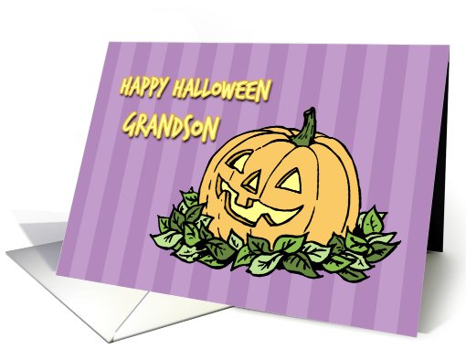 Happy Halloween for Grandson - Purple Stripes & Pumpkin card (685595)