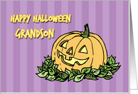 Happy Halloween for Grandson - Purple Stripes & Pumpkin card