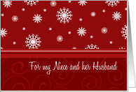 Merry Christmas Niece and Husband Card - Red & White Snow card