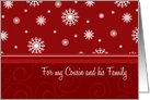 Merry Christmas Cousin and his Family Card - Red & White Snow card