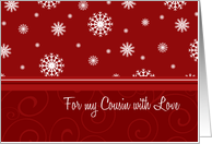 Merry Christmas Cousin Card - Red & White Snow card