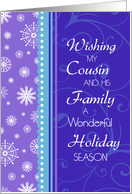 Happy Holidays for my Cousin & his Family Christmas - Blue Purple Snow card