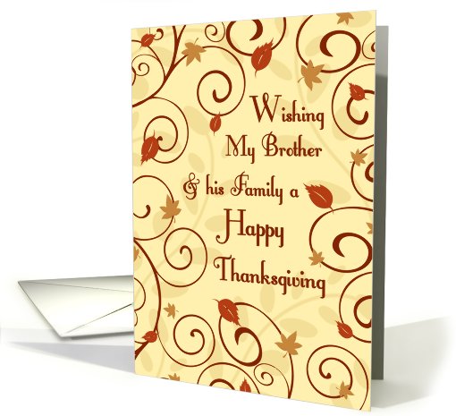 Happy Thanksgiving Brother & Family Card - Fall Leaves & Swirls card