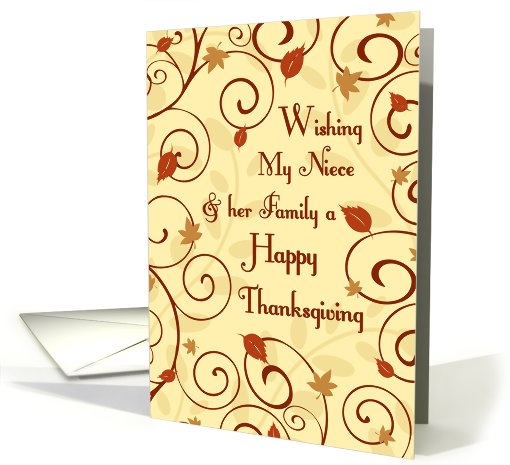 Happy Thanksgiving Niece & Family Card - Fall Leaves & Swirls card