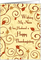 Happy Thanksgiving Niece & Husband Card - Fall Leaves & Swirls card