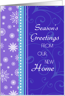 Season’s Greetings We’ve Moved Christmas Card - Purple Blue Snowflakes card