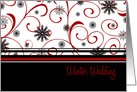 Winter Wedding Invitation Card - Black, Red, White Snowflakes card