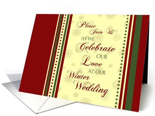 Winter Wedding Invitation Card - Red, Yellow & Green Snowflakes card
