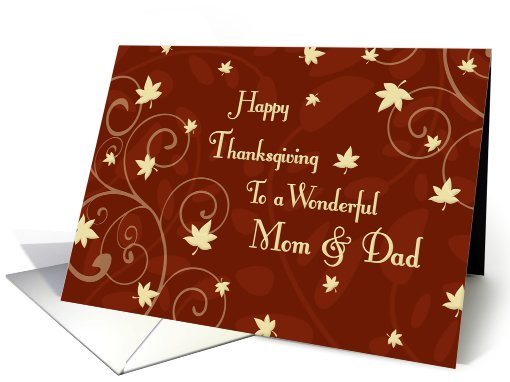 Happy Thanksgiving for Mom & Dad Card - Red Yellow Fall Leaves card